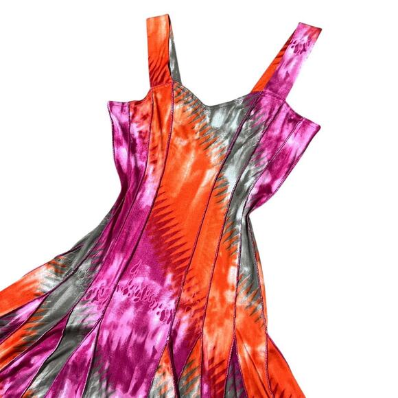 VTG Y2K Tango Mango Fuchsia Pink & Orange Tie Dye Flared Mini Skater Dress S - Picture 2 of 7